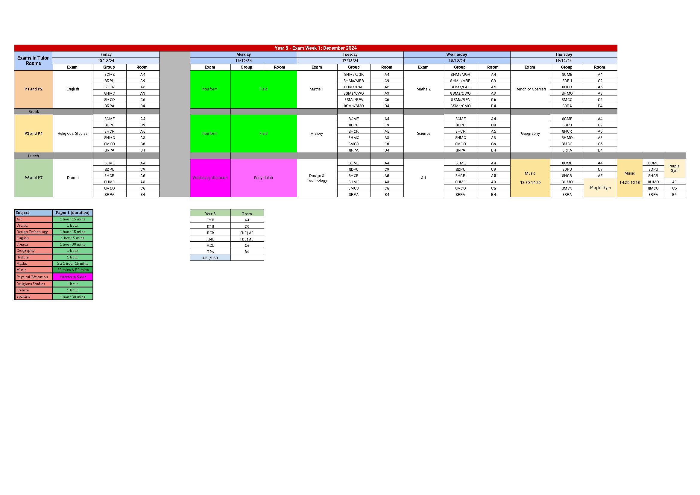 Exam week 1 dec 2024 schedule y8