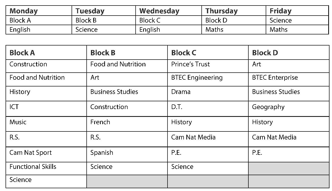Y11 homework timetable 2023